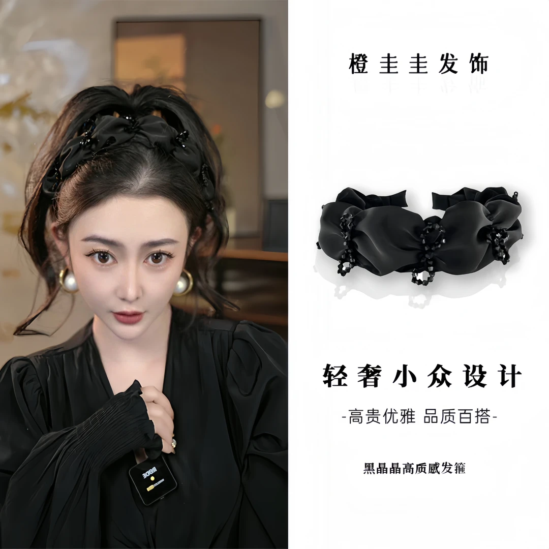 黑色高级感缎面全手工发箍女高颅顶气质小众压碎发发卡新款发饰