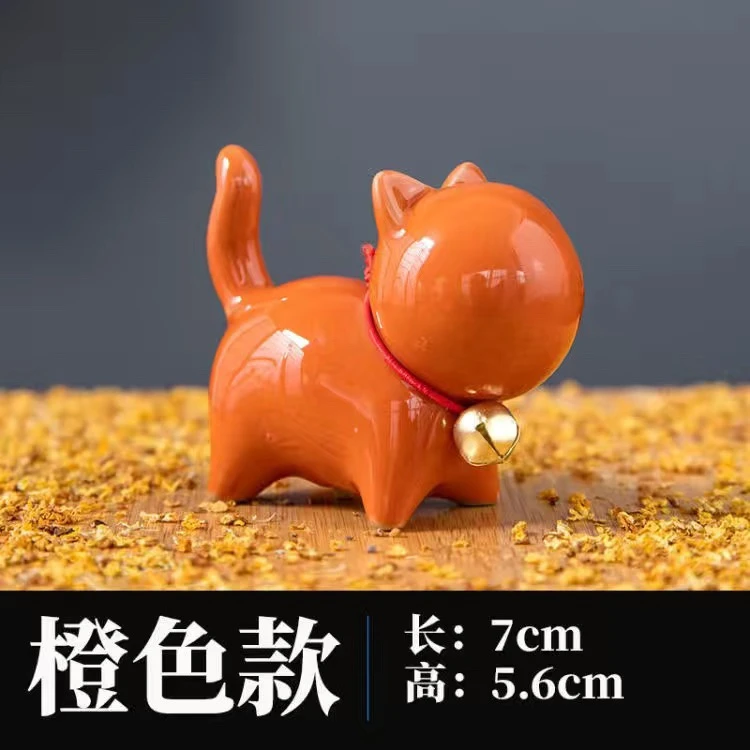 东旺尚品茶器 小猫陶瓷小摆件可爱创意简约茶玩汝窑可养茶宠摆件