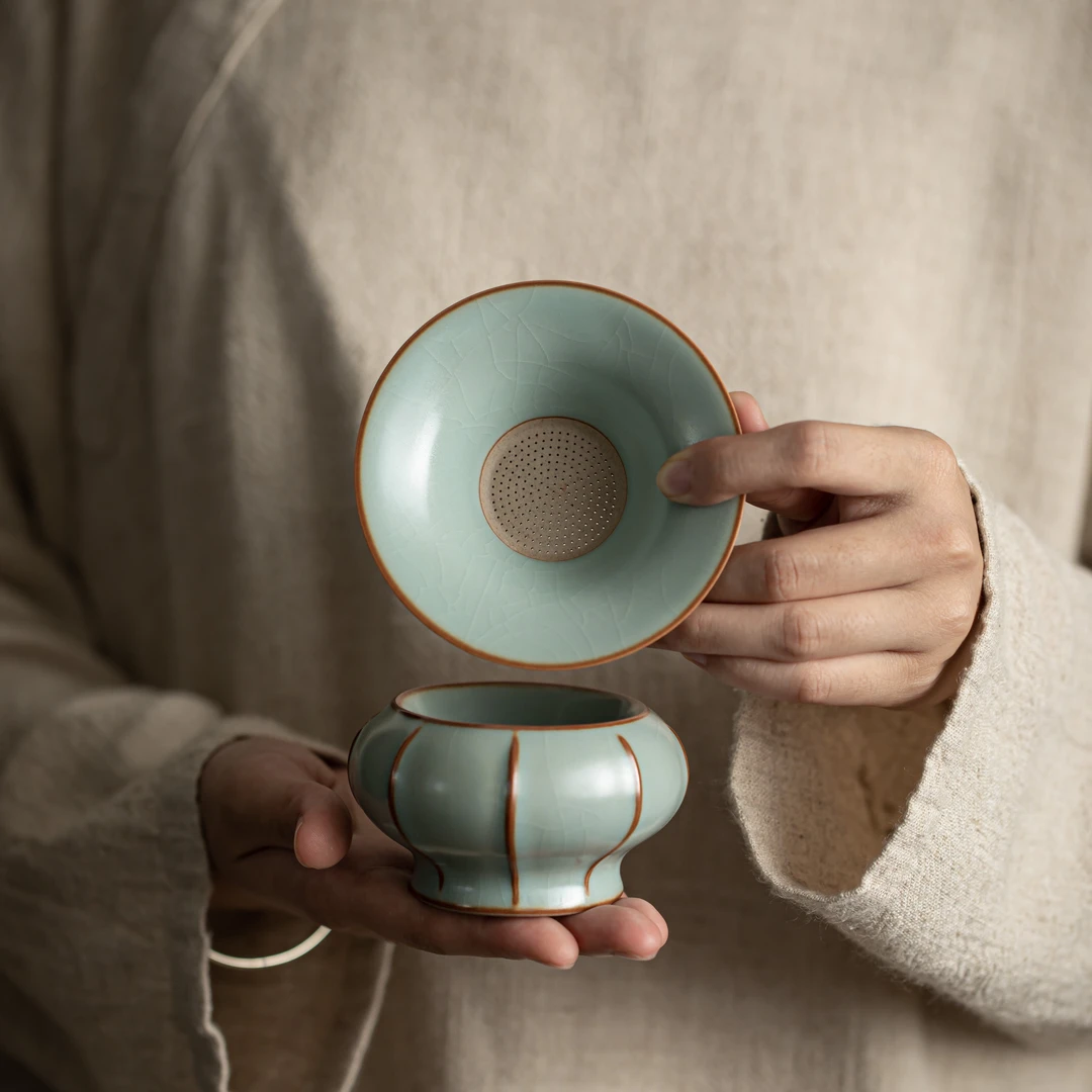 东旺尚品茶器 古道源汝窑茶漏过滤茶滤陶瓷茶器功夫茶具泡茶中式