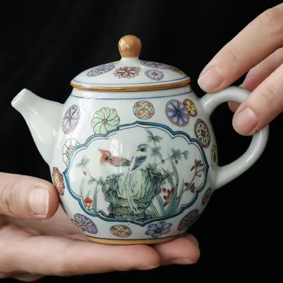 东旺尚品 绣球窗花茶壶小套装茶具陶瓷一壶两杯＋壶承