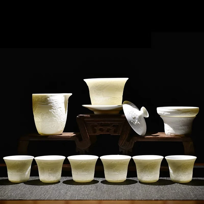 清明上河图（无礼盒纸箱款）高档羊脂玉白瓷功夫茶具家用复古泡茶