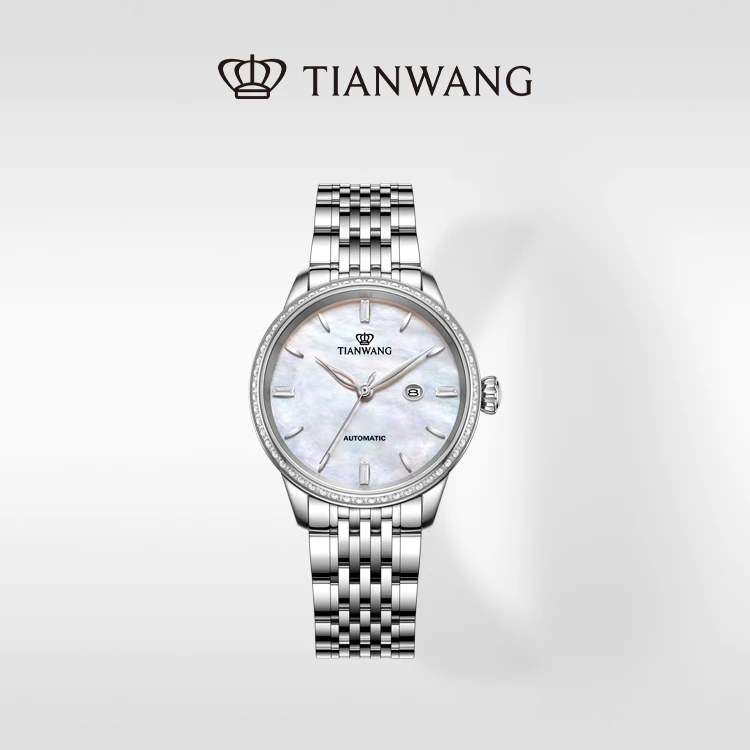 天王表光韵系列女士手表商场同款时尚通勤自动机械国表白盘钢带