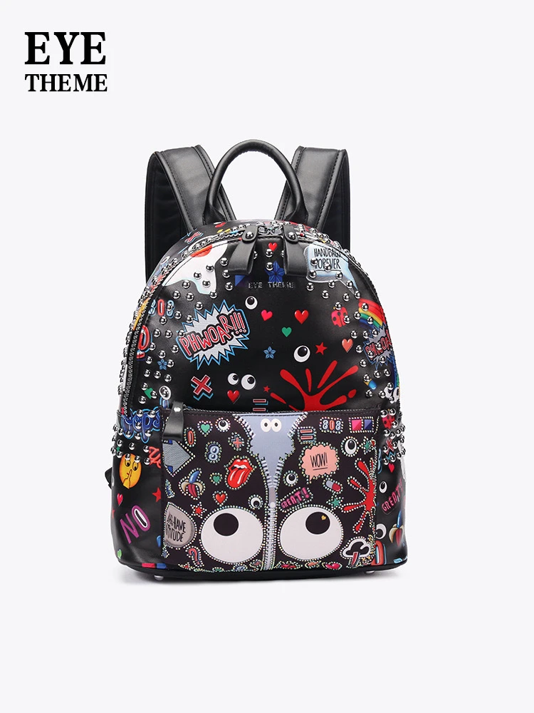 小田姐姐【EYE THEME】大眼睛系列手提双肩背包1745黑色印花