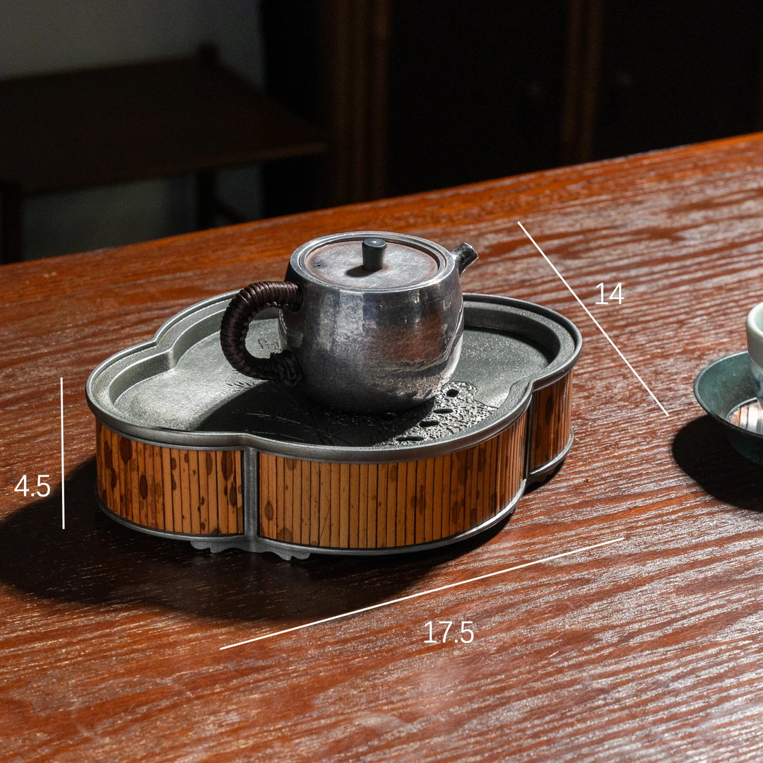 【古锡壶承】古篱梅妃纯锡壶承干泡湿泡家用储水茶台壶托茶托茶盘