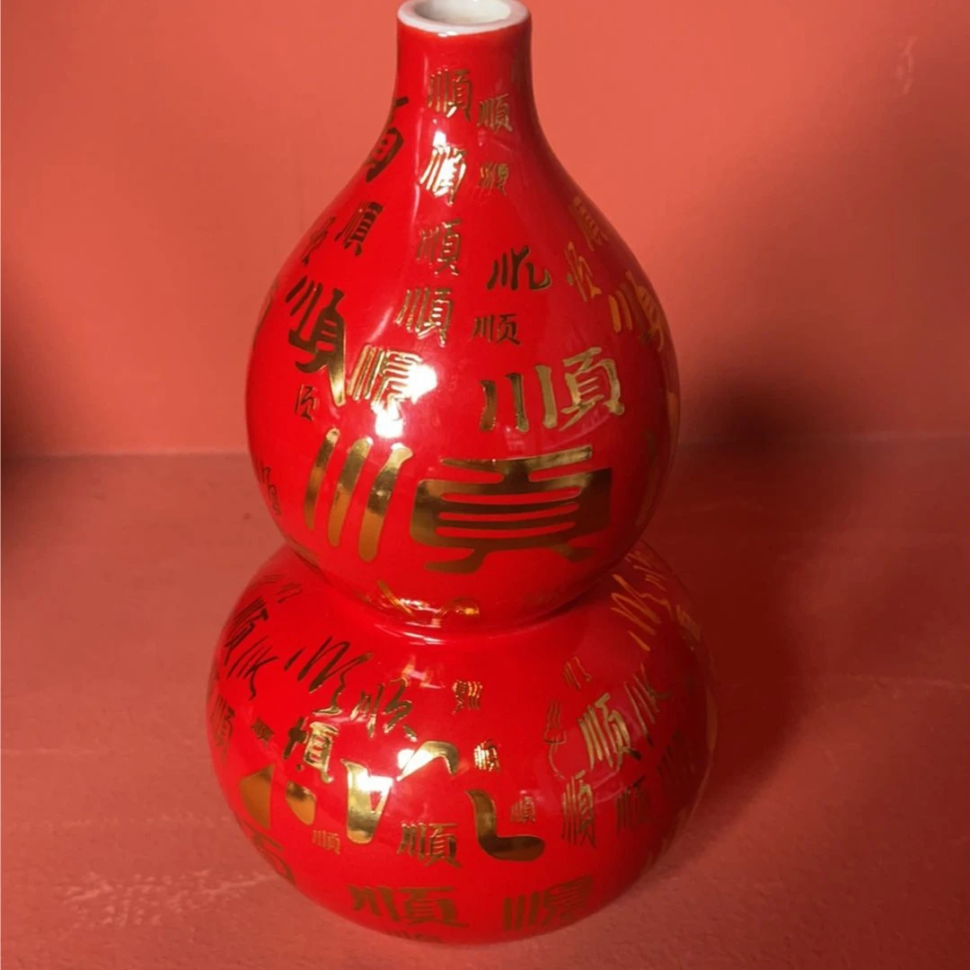 景东陶瓷 手工陶瓷葫芦 摆件赏瓶红色葫芦