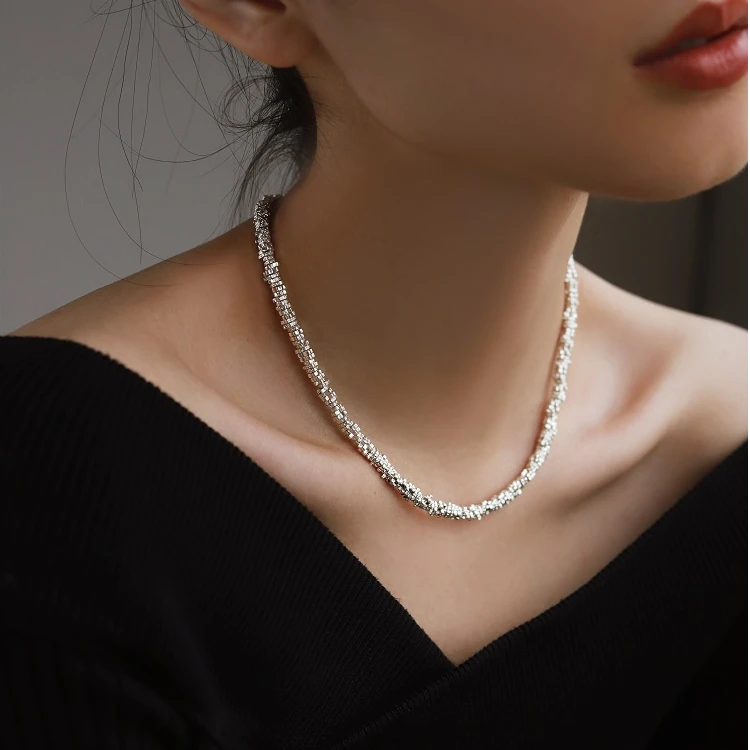 链子足银 西川史子纯银重工雪花碎银项链简约大方款轻奢气质颈链