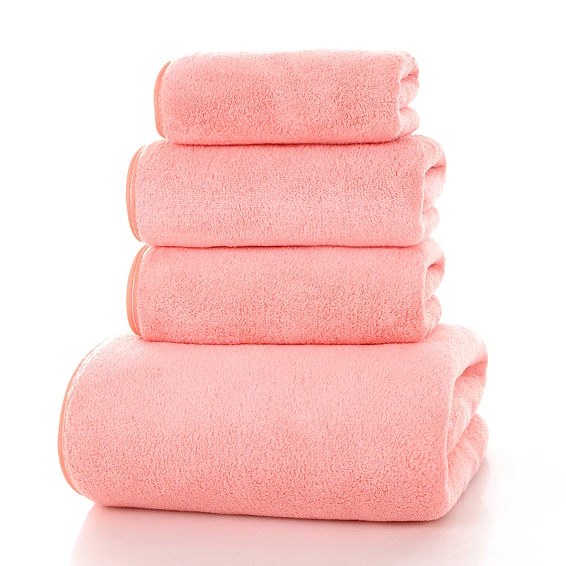 斜月三星珊瑚绒毛浴巾组合四件套柔软舒适透气吸水家用速干洗澡巾