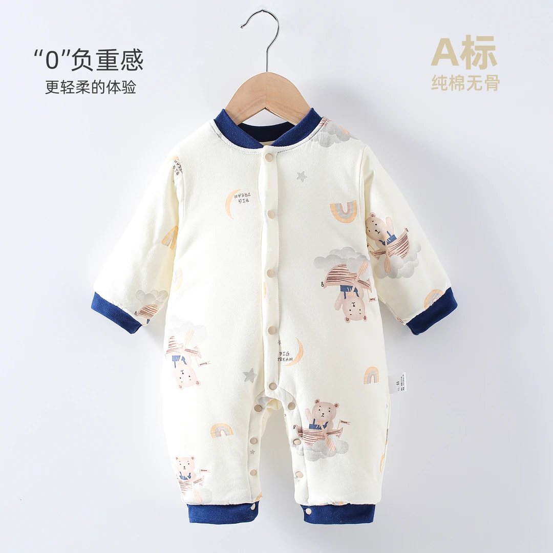 秋冬季婴儿衣服加棉150g新生儿连体衣男女宝宝爬服哈衣外出服代发