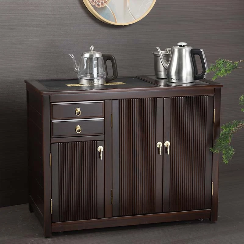 移动茶桌家用乌檀木茶水柜实木泡茶车茶几烧水壶一体功夫茶桌边柜