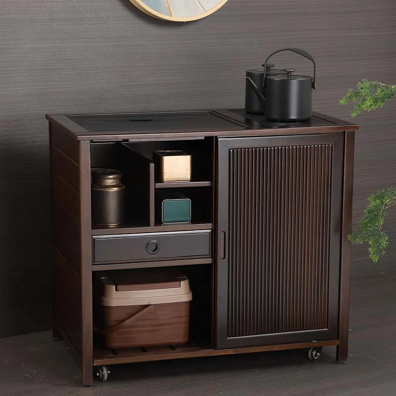 乌檀木移动茶水柜新中式客厅桌边泡茶台实木茶柜办公室茶具置物柜