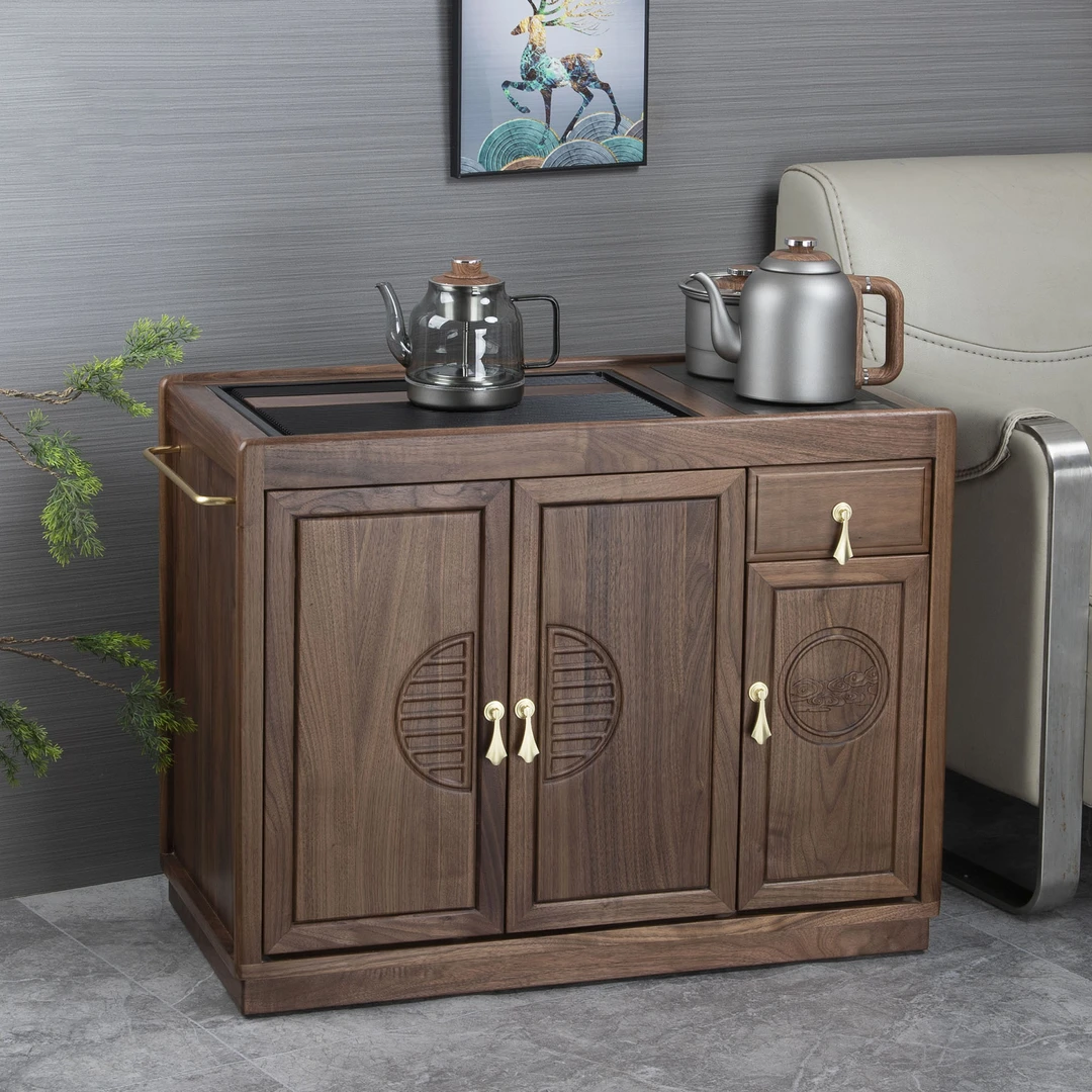 北美黑胡桃移动茶水柜茶水台茶边柜侧柜边几阳台家用电木茶盘茶台