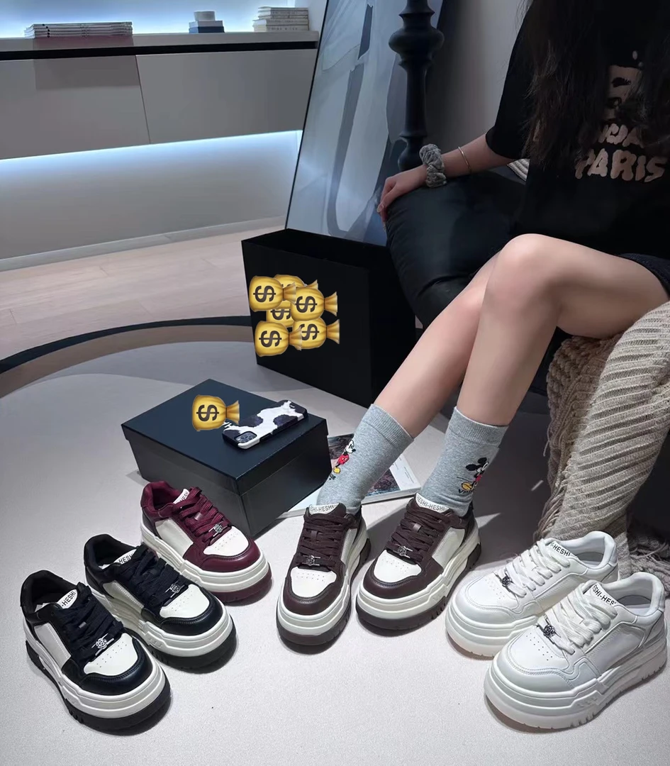 AIMIQI现现【玫瑰板鞋】火爆复古小众设计拼色厚底休闲板鞋（跟高5）