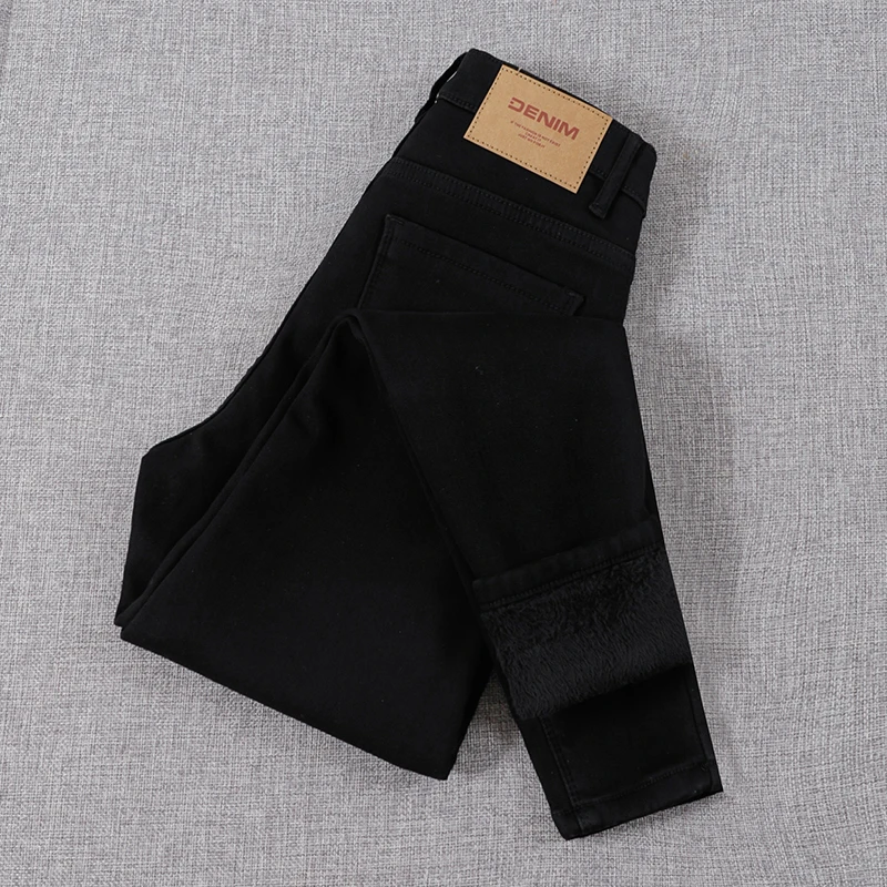 黑色紧身铅笔牛仔裤女2025秋冬新款高腰显瘦小个子加绒加厚小脚裤