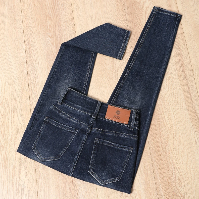 墨蓝灰弹力紧身小脚牛仔裤女2025时尚高腰显瘦外穿修身铅笔裤百搭