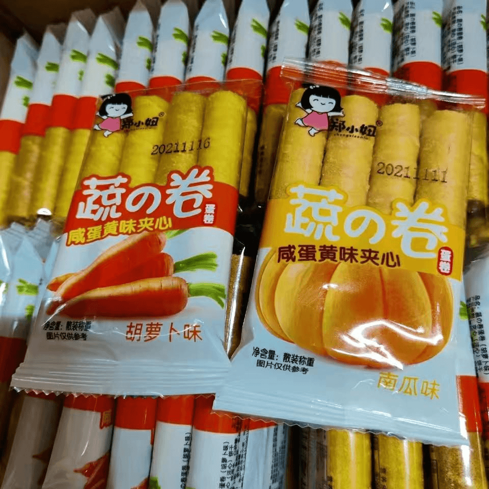 郑小妞蔬の卷咸蛋黄注心蛋卷南瓜味胡萝卜味菠菜味500g休闲零食