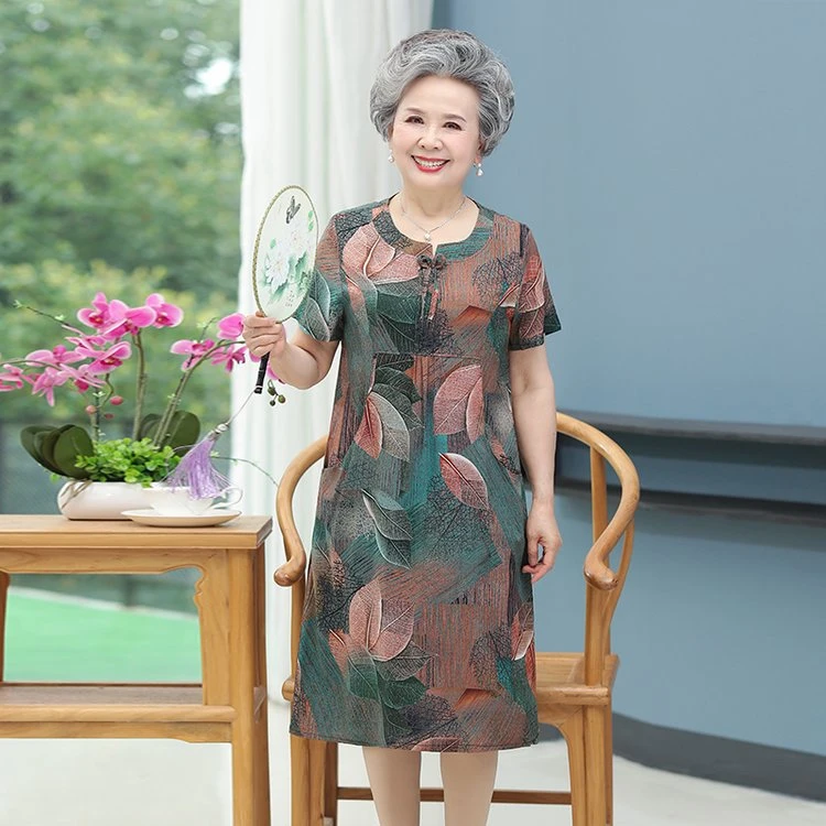 妈妈夏装连衣裙大码奶奶夏季过膝裙岁老人衣服老年人裙子