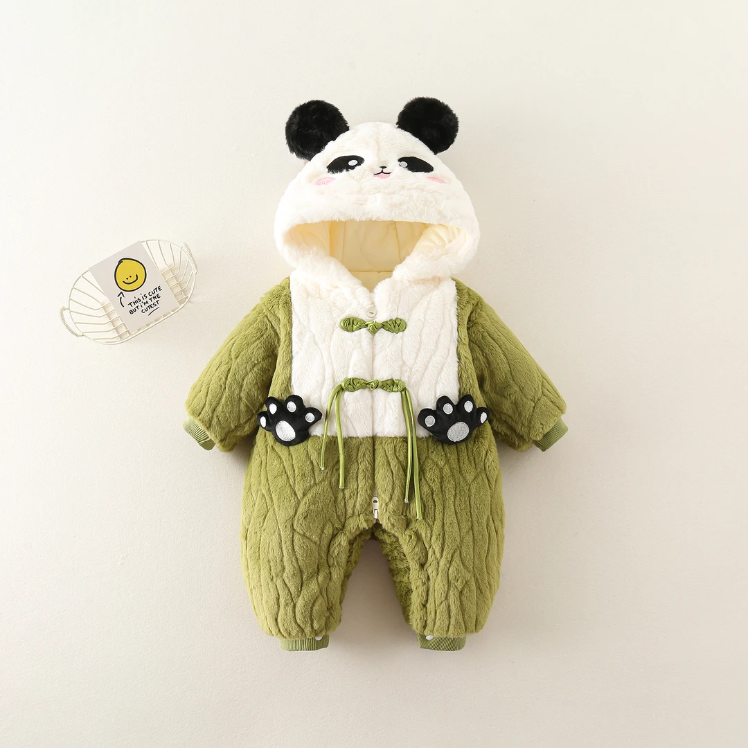 婴幼儿衣服秋冬季外出服宝宝冬装加绒加厚夹棉保暖外出连体毛毛衣
