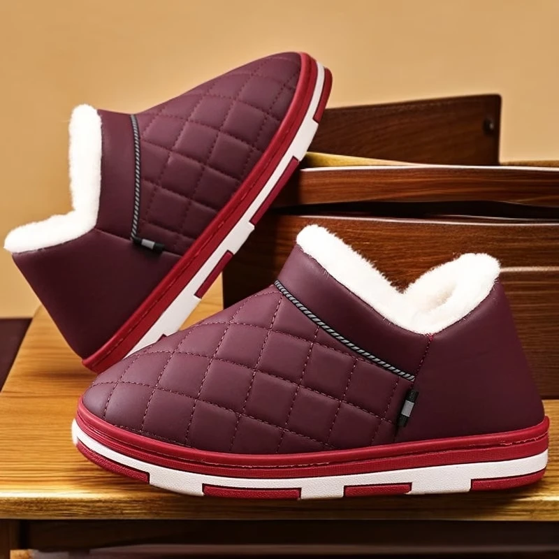 MAITEDUO/迈特哆冬天PU皮面防水加绒保暖老人厚底防滑包跟棉鞋