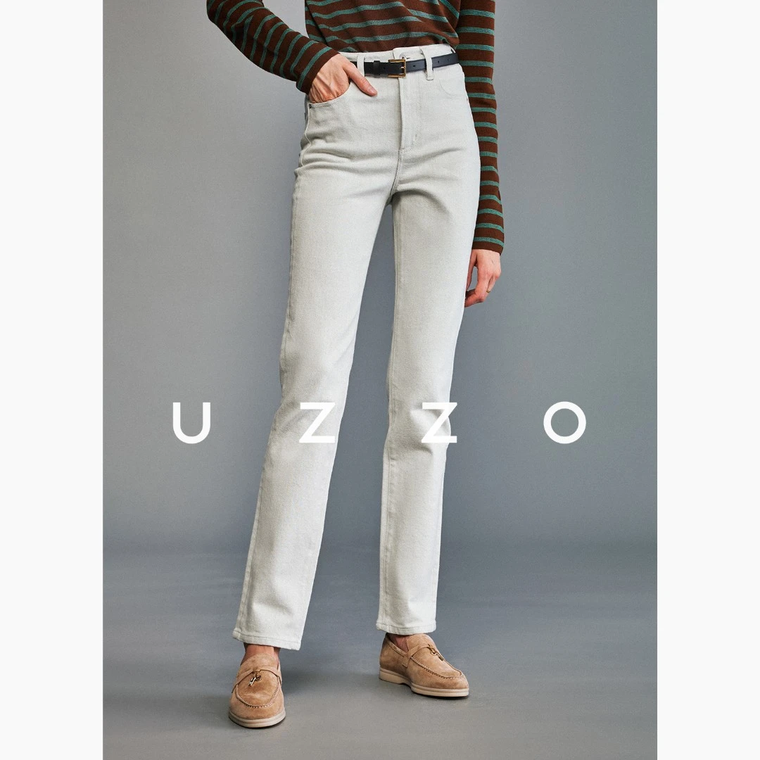 UZZO_老钱风四面弹 紧致酵素水洗 高级感显瘦 白色烟管牛仔裤女