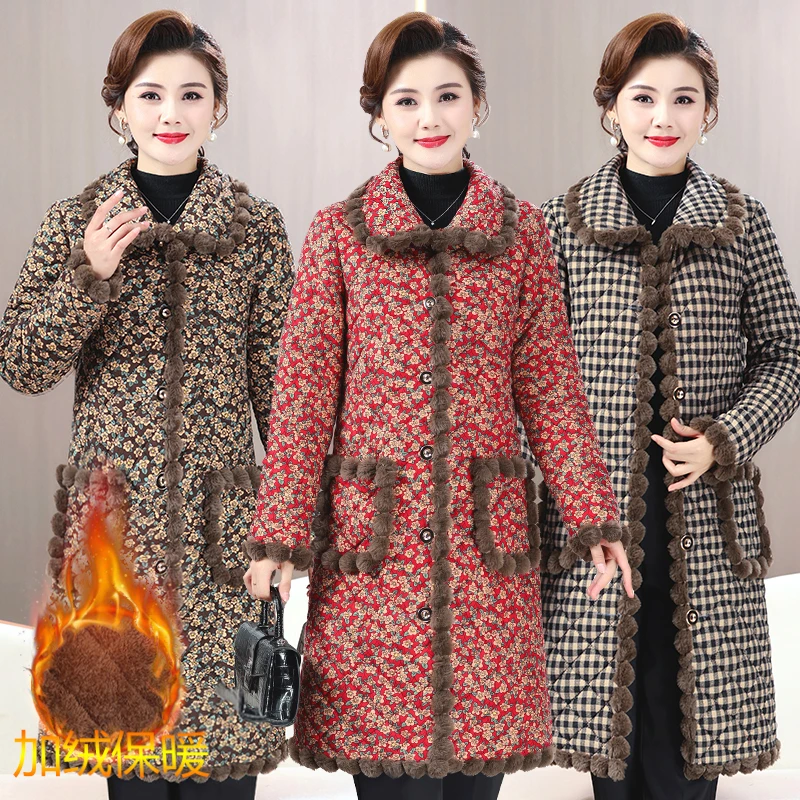 2024新款冬装加绒加厚长款棉衣减龄妈妈装时尚保暖棉袄