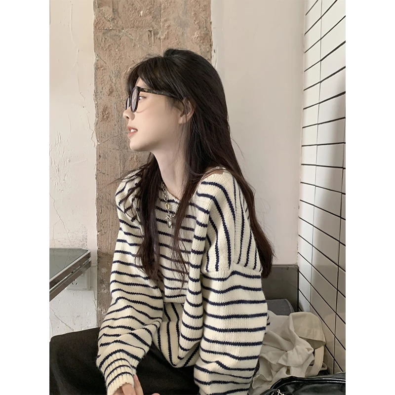 清清~【陈仔】私服条纹毛衣 慵懒感宽松毛衣女通勤百搭条纹针织上衣