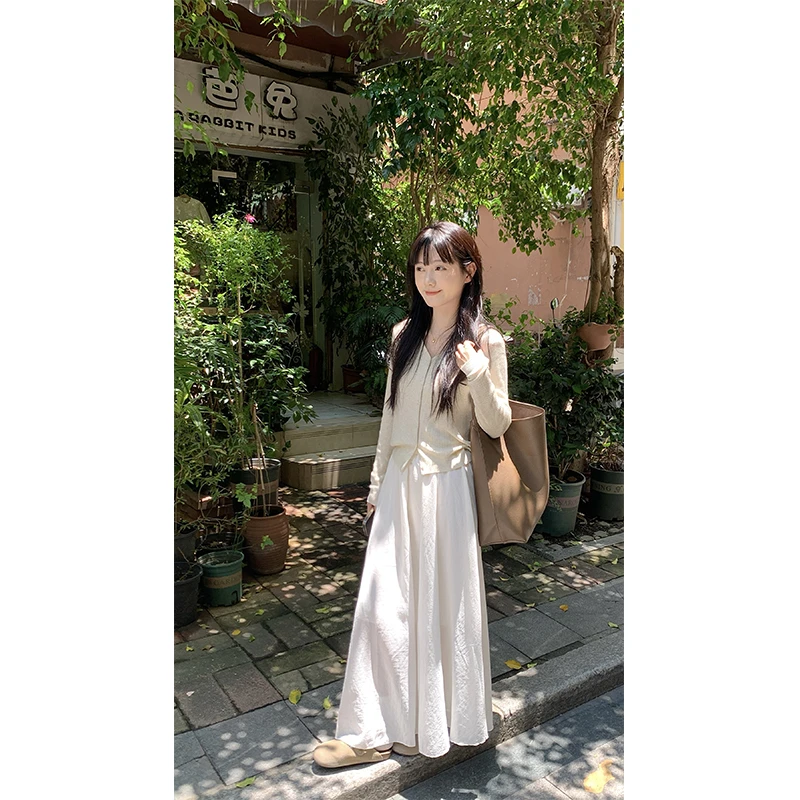 清清~【陈仔】麻裙 垂坠感慵懒半身裙女松紧高腰显瘦百搭大裙摆伞裙