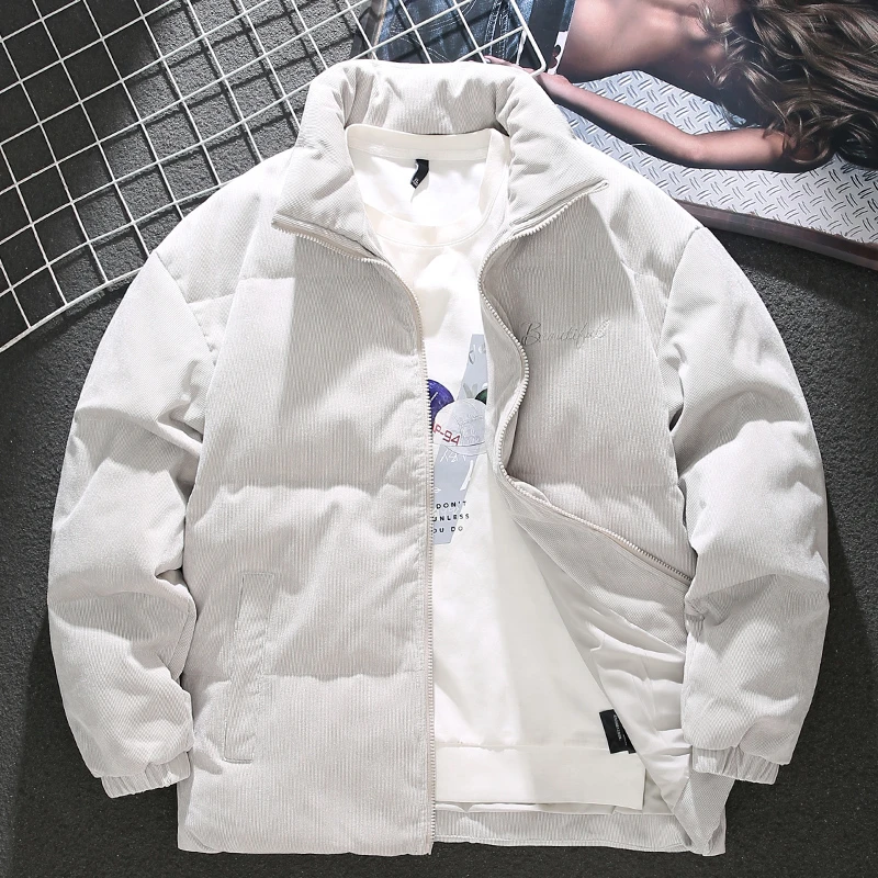 AEMAPE美式字母刺绣绒毛羽绒服男冬季加厚白鸭绒夹克立领宽松上衣