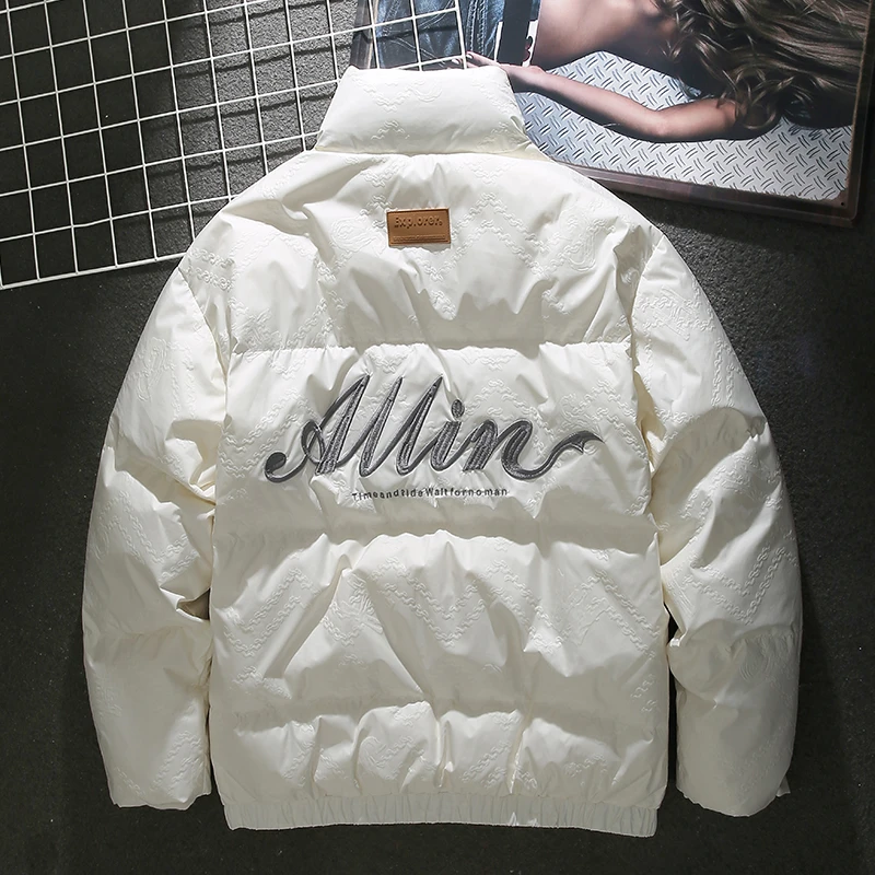 AEMAPE冬季新品加厚美式字母绣花压印羽绒服男宽松立领保暖外套男
