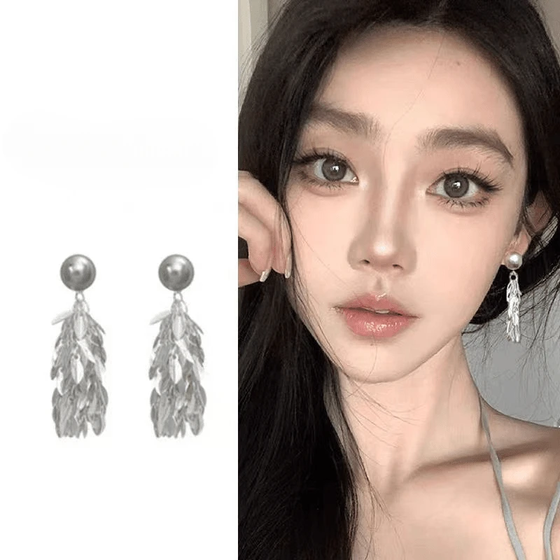 合金耳饰 法式叶片耳钉春夏ins时尚耳饰银色超仙女莫奈美拉德配饰