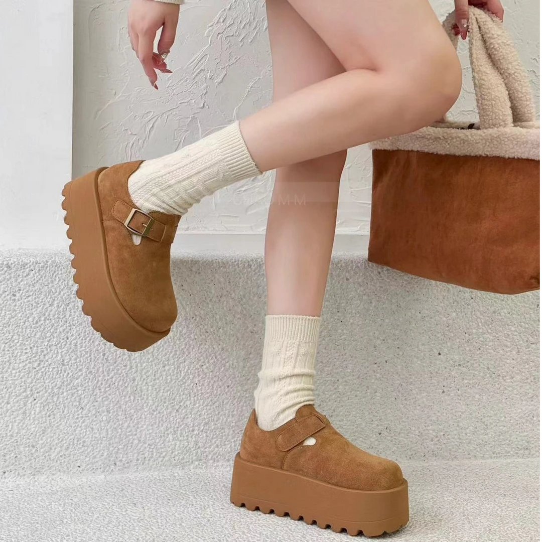 小个子增高厚底勃肯鞋女秋冬2024新款加绒大头丑萌百搭乐福鞋单鞋