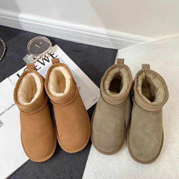 雪地靴女冬季周冬雨同款皮毛一体厚底短筒靴加绒加厚保暖真皮棉鞋