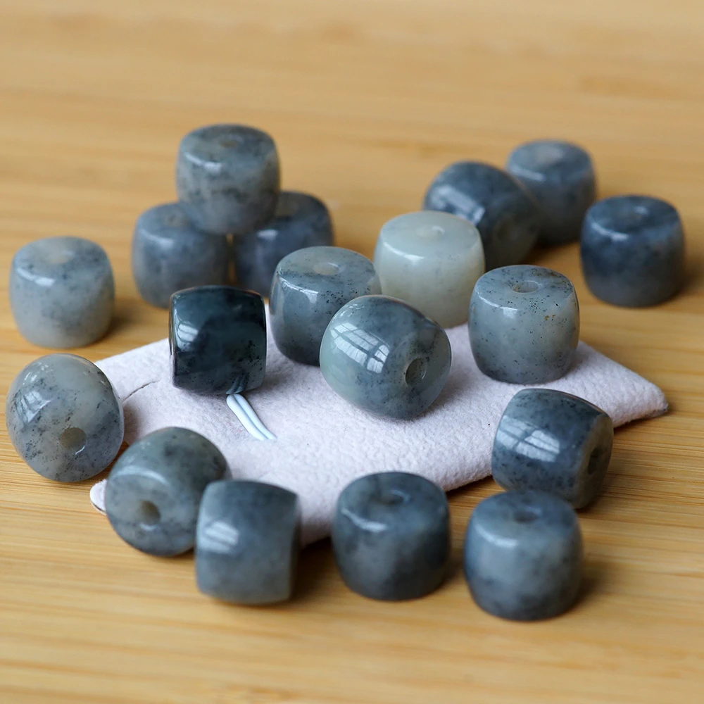 新疆和田玉青花路路通吊坠直切桶珠挂件小众