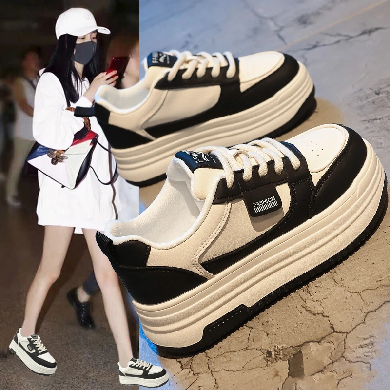 超火小白鞋2024年女新款春秋季松糕板鞋百搭厚底小个子休闲运动鞋