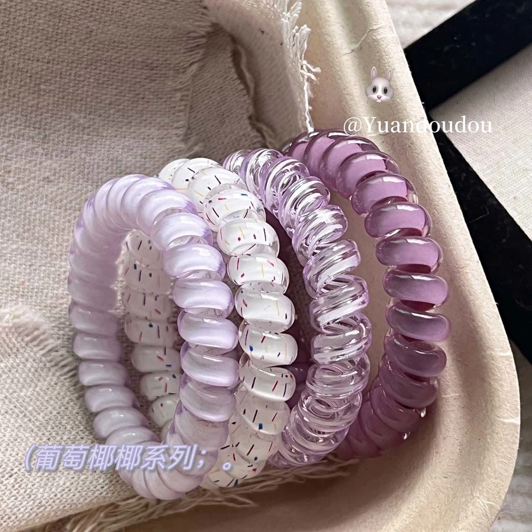 葡萄椰椰系列电话线发圈亮面气质皮筋女头绳高弹力耐用无痕发绳