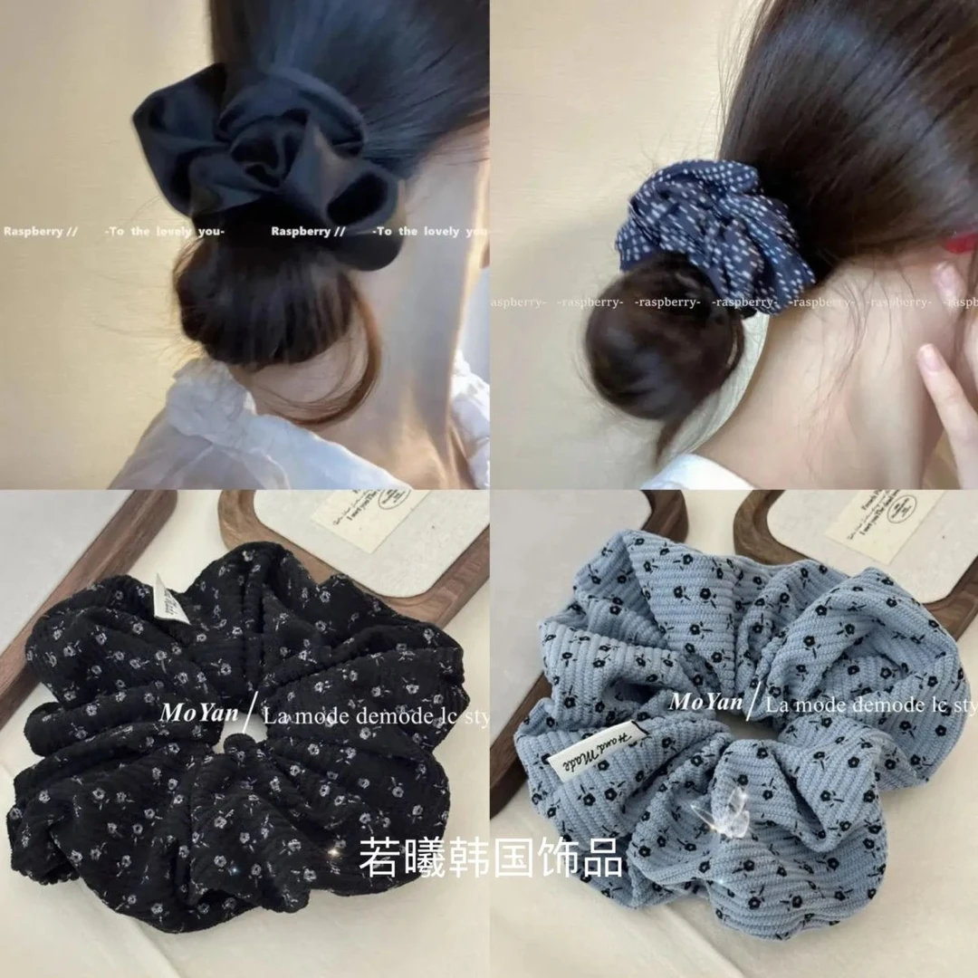 秋冬新款复古气质碎花灯芯绒大肠发圈慵懒马尾丸子头扎发头绳发饰