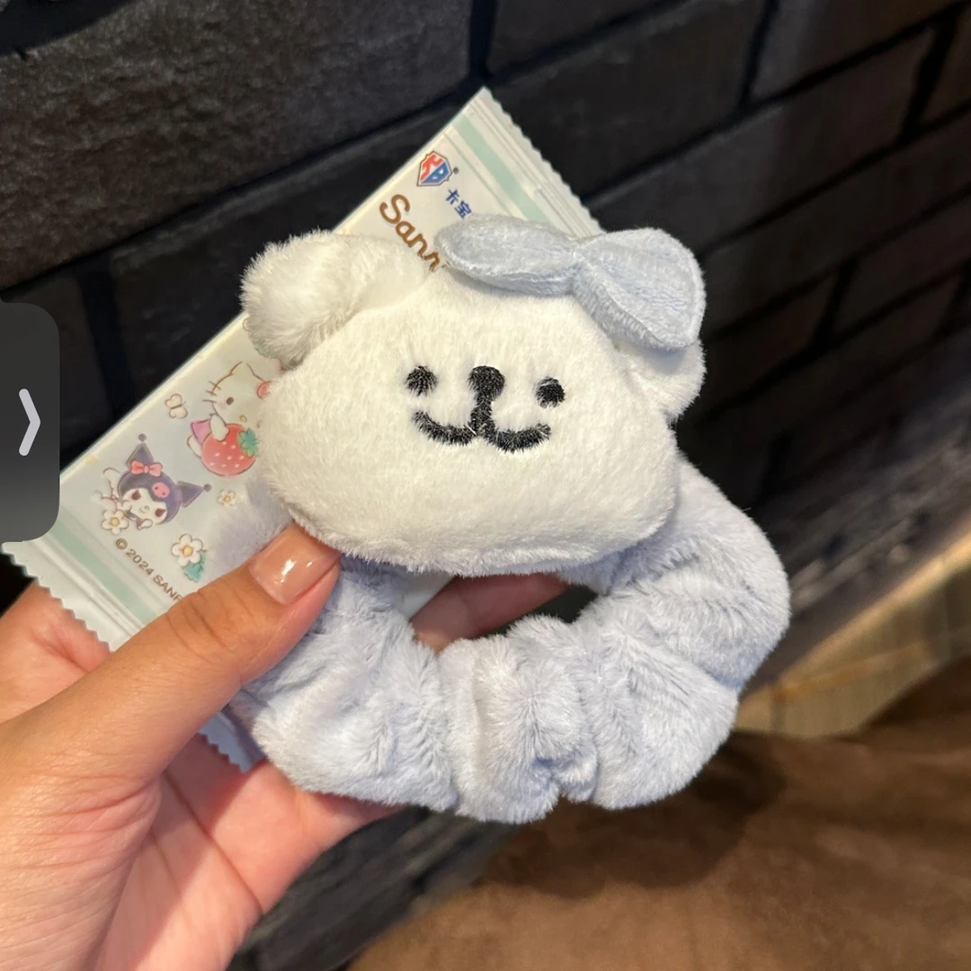 卡通奶油蓝小狗发圈秋冬毛绒百搭大肠圈超仙少女ins头绳马尾发饰