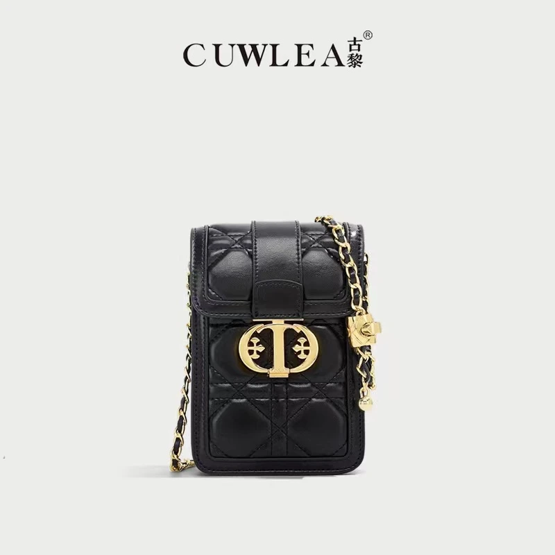【CUWLEA/古黎】2023年新款时尚手工绣线菱格斜挎手机包GL-2138