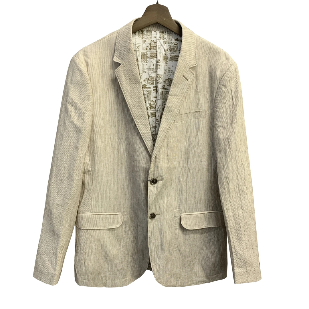 麻+纤维+棉浅卡其单西平驳领秋冬西装外套102681