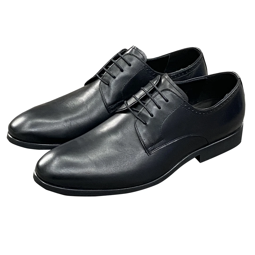 鸟【经典必带-金属标】黑色系带男士德比鞋真牛皮革系带皮鞋PX013