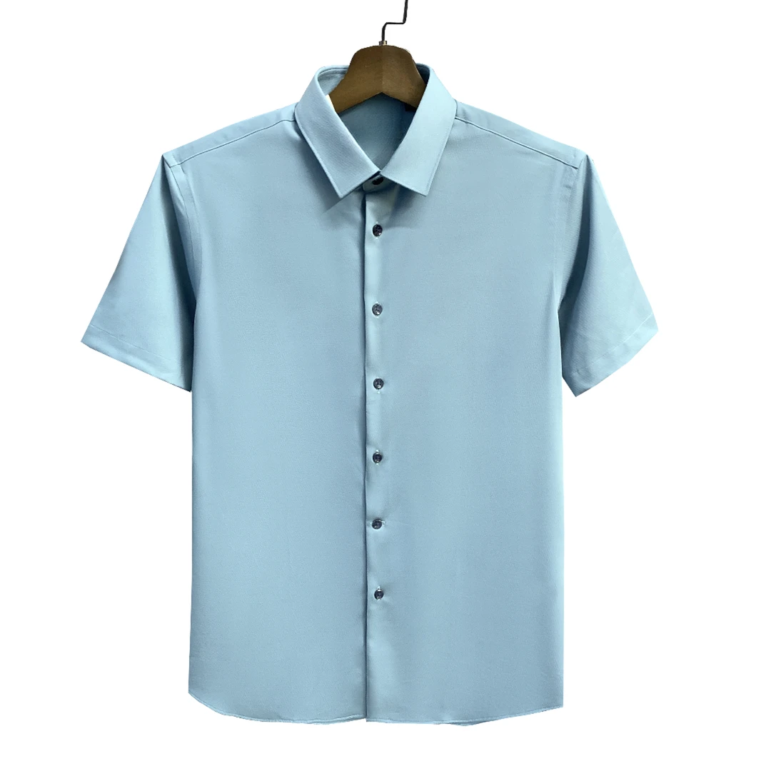 鸟【免烫易打理】湖蓝色衬衣百搭男士春夏冰凉短袖时尚衬衫CS017