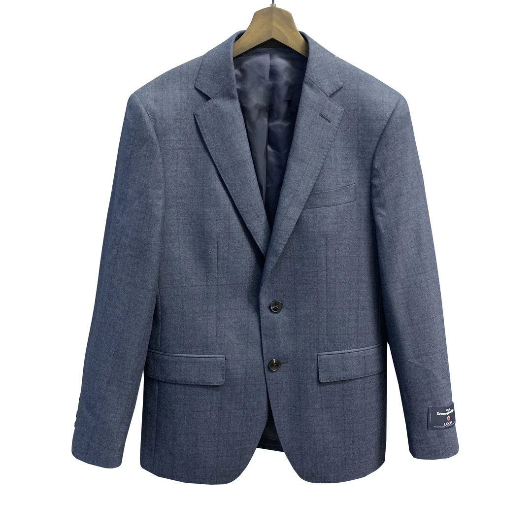 鸟【杰尼Y】灰蓝格纹100美丽诺羊毛单排2扣单叉春夏款单西XZ087