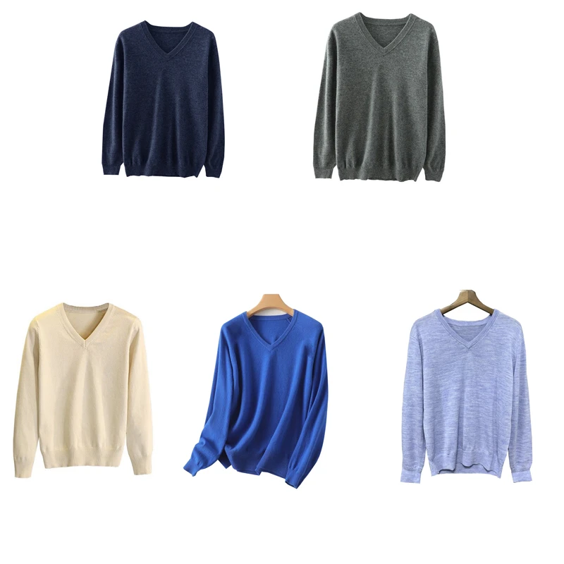 恺【100羊毛】纯色V领男士纯毛毛衣保暖秋冬男款百搭集合5色MY027