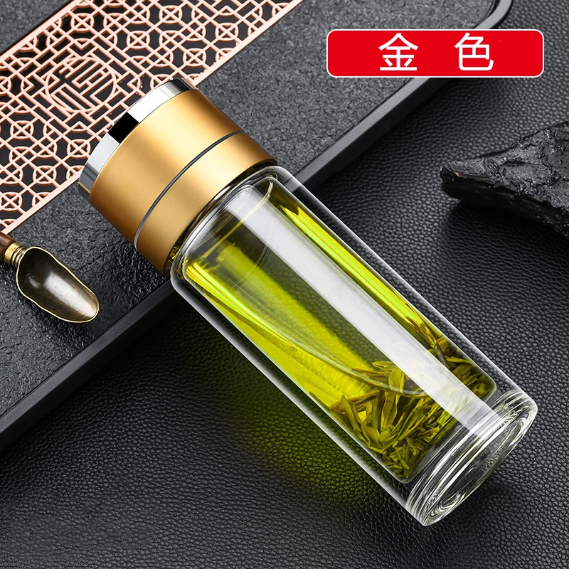 楠卡乐高档车载速开杯茶水分离杯过滤防烫泡茶单手开盖双层玻璃杯