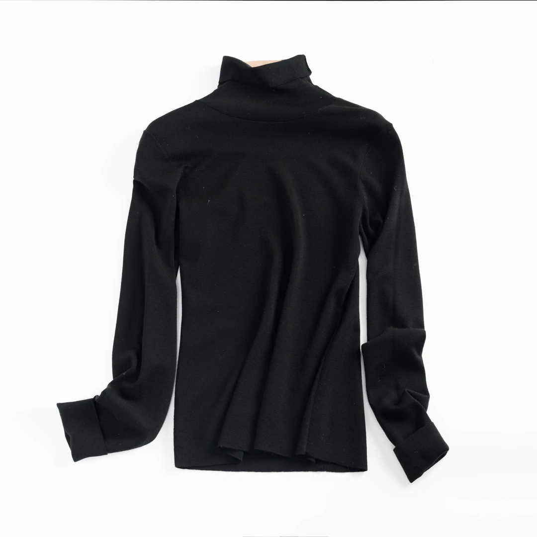 【高领双翻】16cm120S超密60支扬子纱100%精纺绵羊毛四平针女打底衫