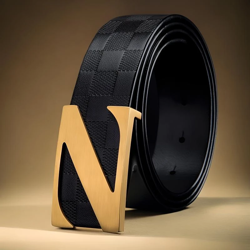 新款不锈钢Z字扣皮带男潮真皮腰带整张头层牛皮休闲商务时尚裤带
