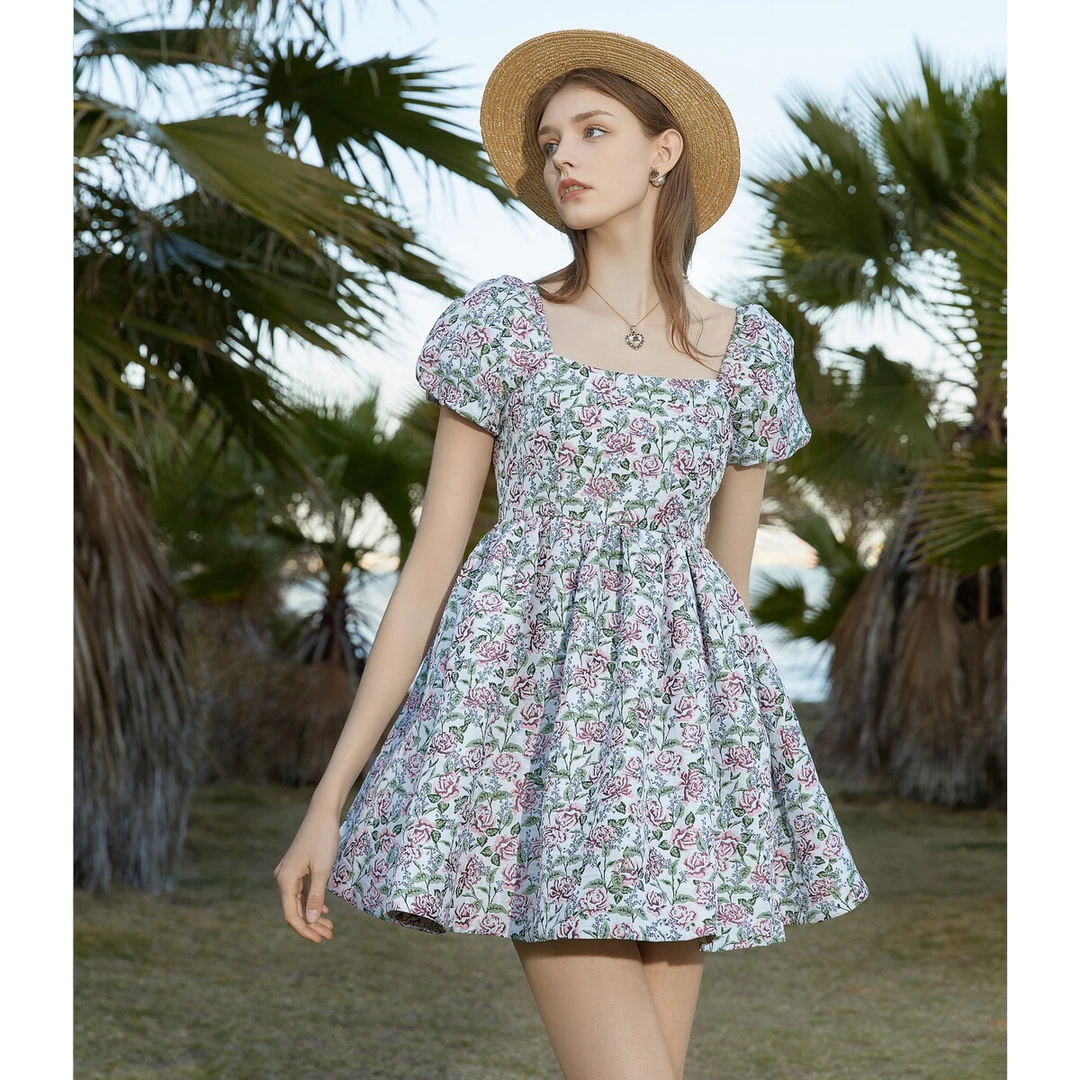 【高高甄选】Caroline春季方领减龄碎花短款A字连衣裙ECRCAA54