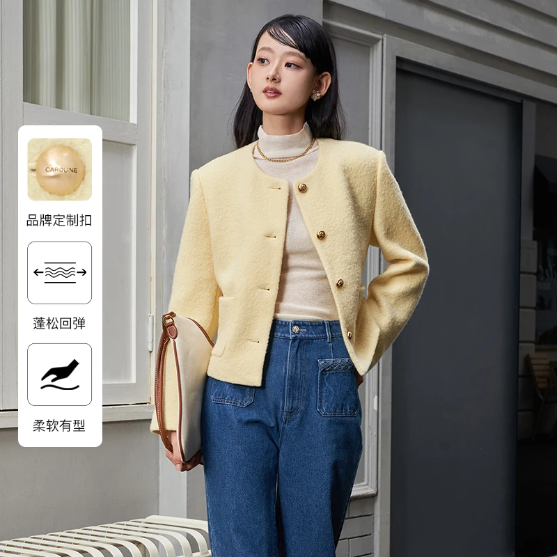 【千颂妮专享】Caroline冬季新款小香风箱型圆领毛呢短外套ECREDF01