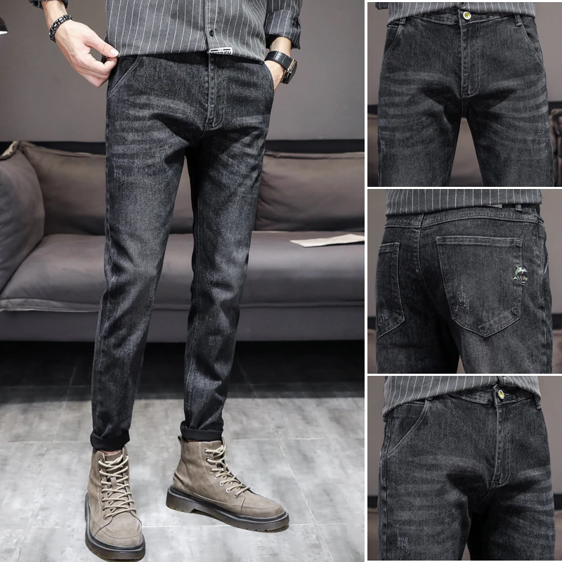 春秋款男士牛仔裤2023新款韩版潮流弹力修身小脚长裤男外穿裤子