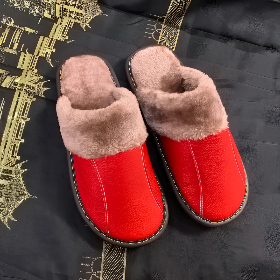 【保暖防滑】牛皮拖鞋冬季防滑保暖皮面居家加厚软底男女秋冬季