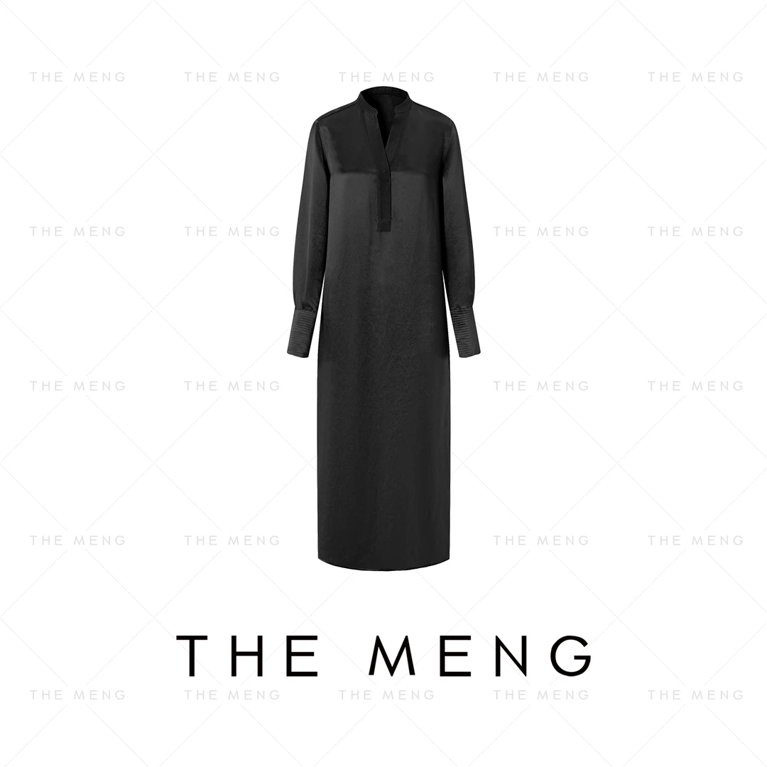 THE MENG【天籁】100醋酸重工高JI感V领显瘦衬衫式连衣裙#M241G135